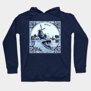 Dutch Blue Delft Sailboats and Windmills Print Hoodie